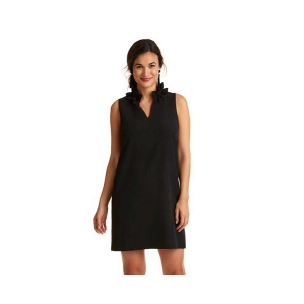 Vineyard Vines Gathered Ruffle Neck Sleeveless Above Knee Sheath Dress Black 00